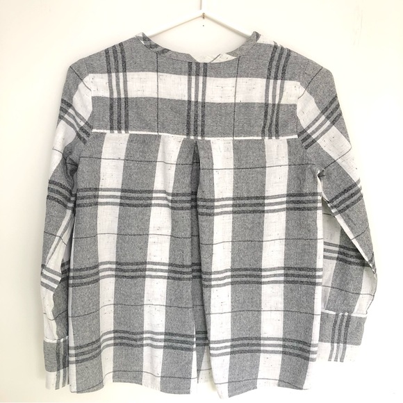 Madewell plaid collarless swingy bottom down blouse, size XS - Picture 5 of 9